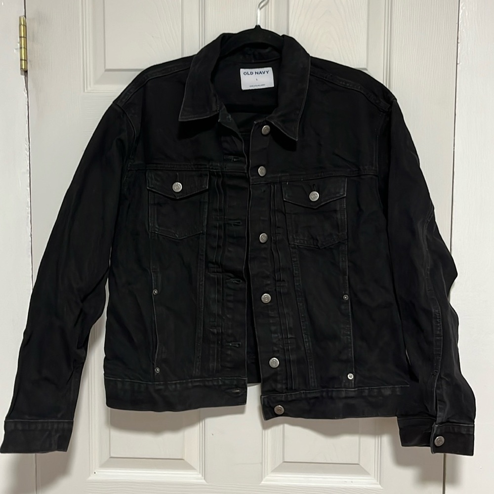Black Old Navy denim jacket, size L, NWT.